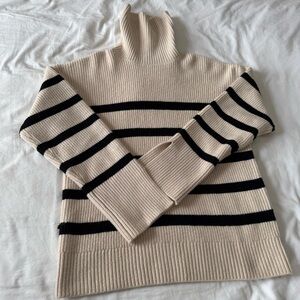 Zara Cream and Black Striped Turtleneck Sweater Size S